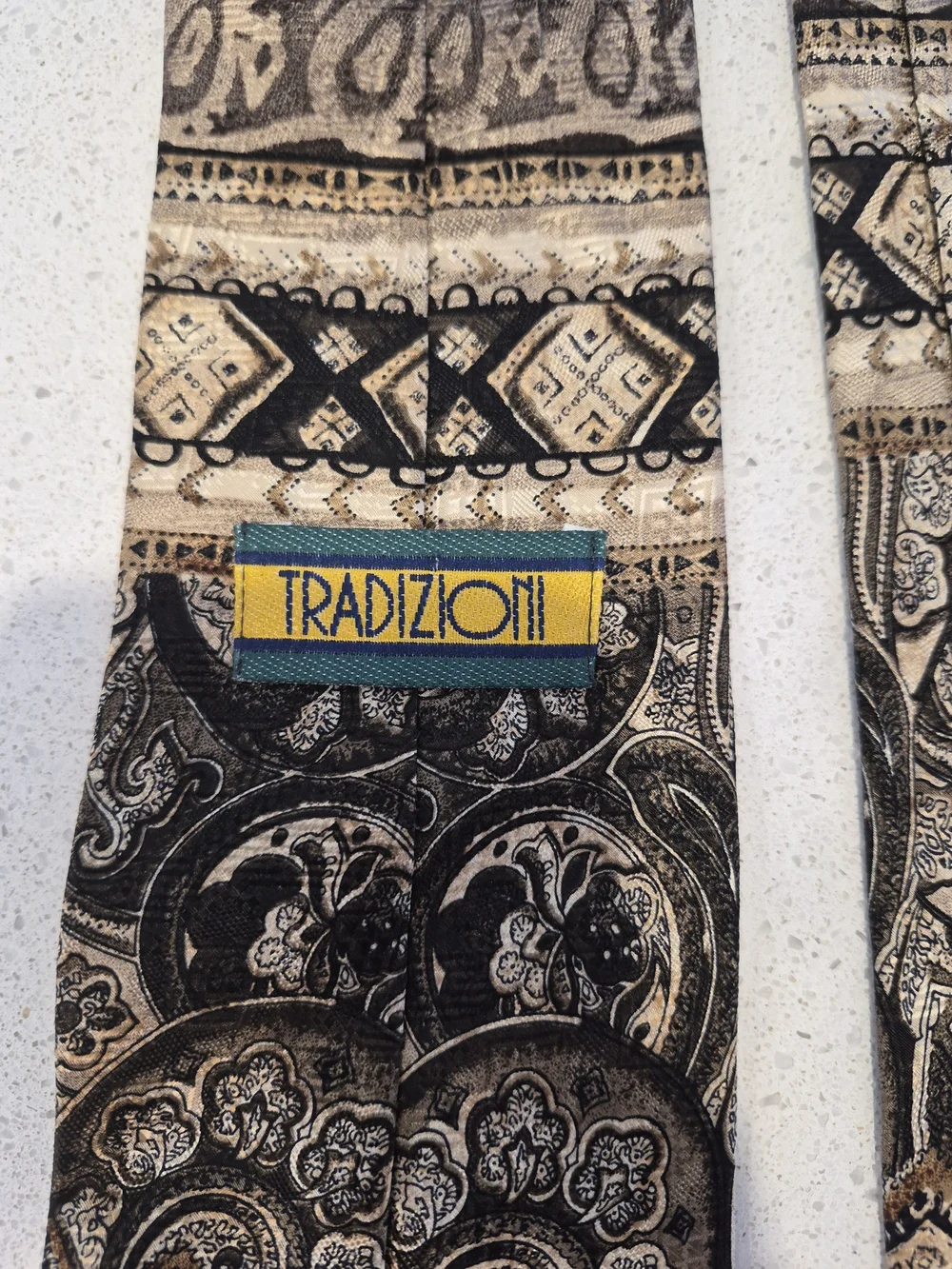 Vintage Brown and Black Paisley-Stripe Tie - Picture 3 of 8